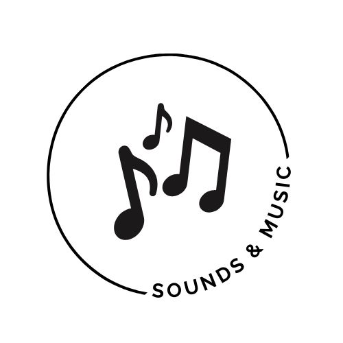 a logo with a music note that says "sounds and music"