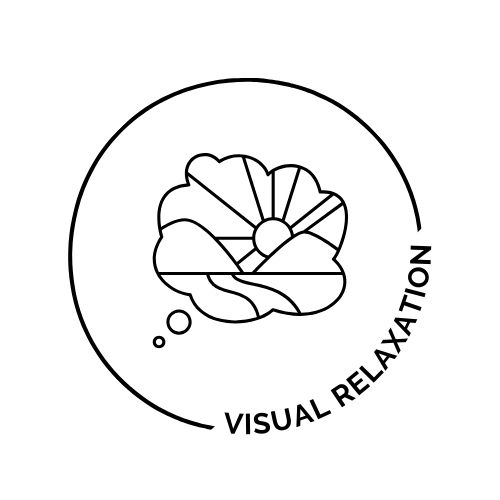 A logo of a flower with the text "visual relaxation"