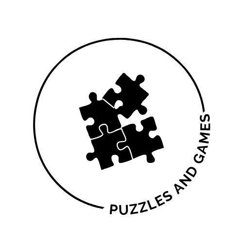 a logo of puzzle pieces with text that reads "puzzles and games"